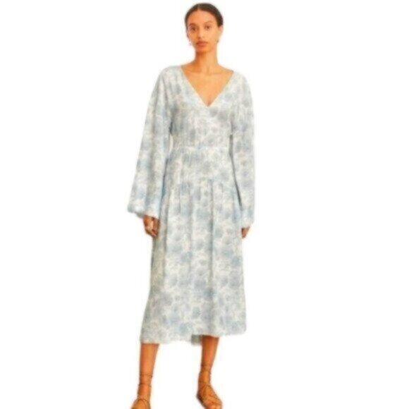 NWT Vince Dahlia Long Sleeve Double V Neck Cut Out Back Dress - Picture 1 of 15